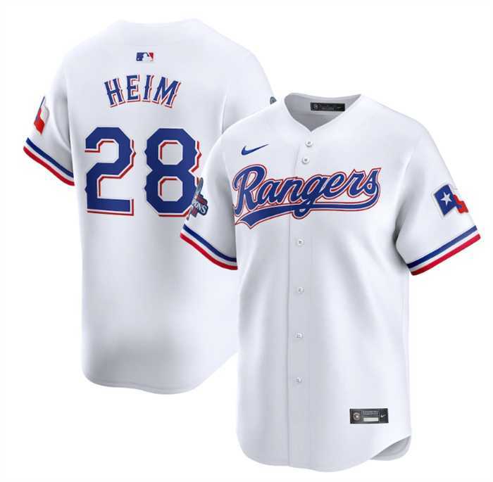 Men's Texas Rangers #28 Jonah Heim White 2023 World Series Champions Stitched Baseball Jersey Dzhi